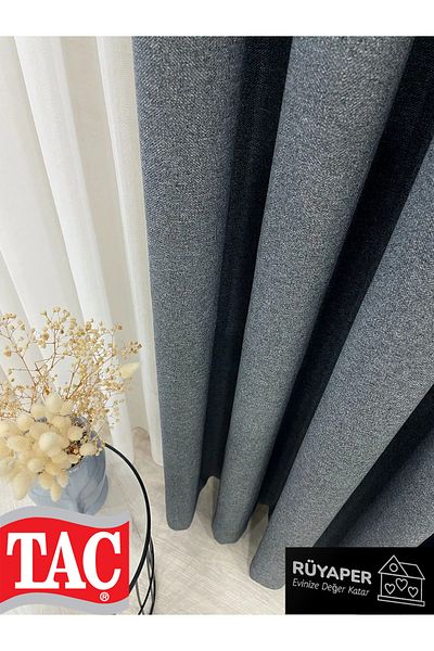 Taç Dreamy Gray Color - Linen 1/3 Sik Pleat Background Curtain