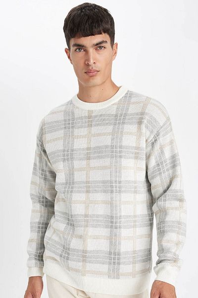 DeFacto Relax Fit Crew Neck Patterned Knitwear Sweater Y0619Az24Au