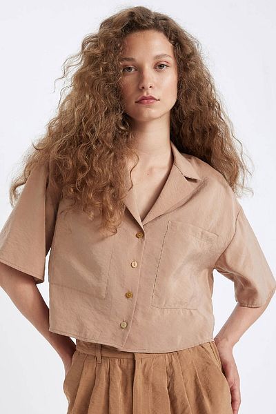 DeFacto Übergroßes, weit geschnittenes Pyjama-Modal-Kurzarmshirt mit Revers X7255az24hs