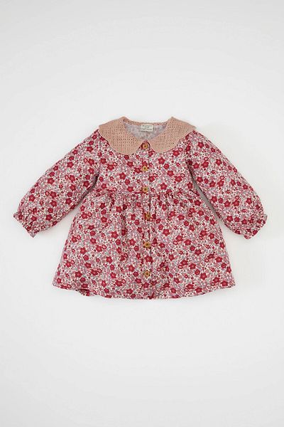DeFacto Floral Patterned Wide Collar Long Sleeve Baby Girl Twill Dress - D3073A524Au