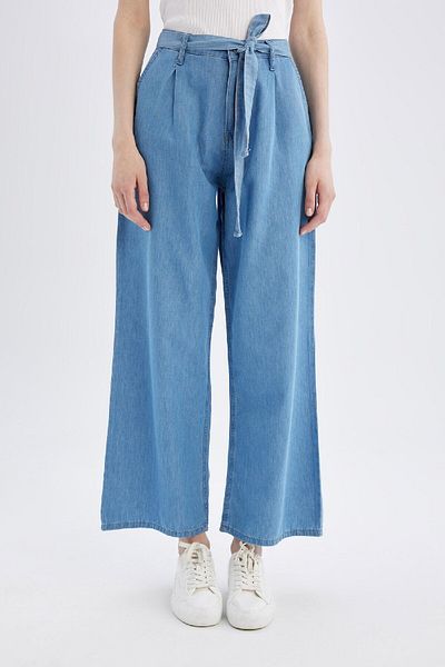 DeFacto Wide Leg High Waist Belted Wide Leg Long Jean Trousers D2433Ax24Sm