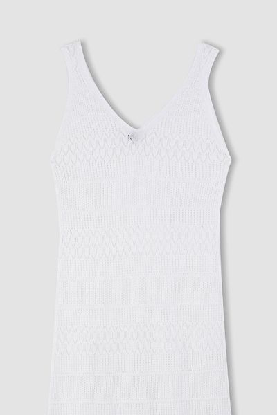 DeFacto Fitted Sleeveless White Mini Crochet Beach Dress D3325Ax24Sm