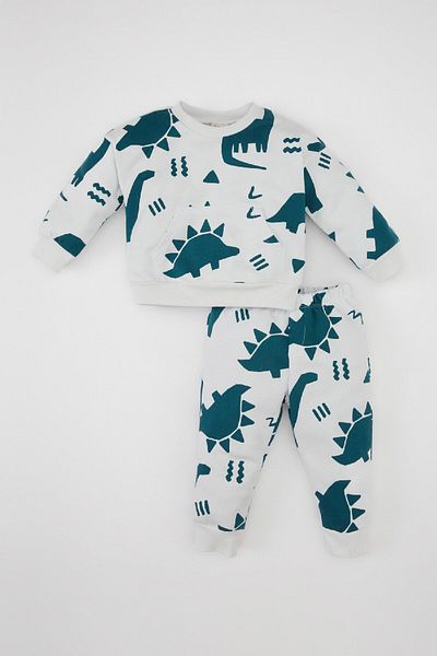 DeFacto Baby Boy 2-Piece Set Dinosaur Patterned Sweatshirt Elastic Waist Jogger Sweatpants D2927A524Wn