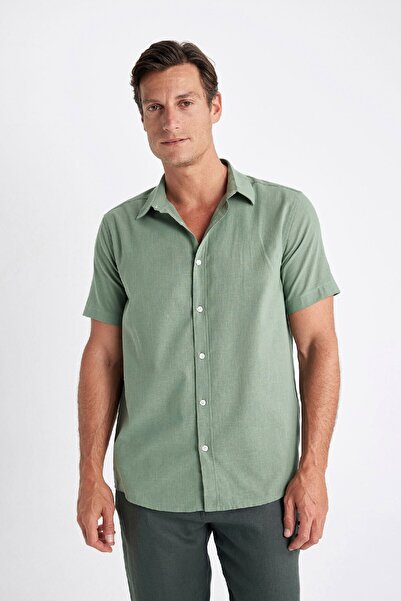DeFacto Polo Neck Cotton Regular Fit Shirt - Short Sleeve, Solid Fit D1057Ax24Sm