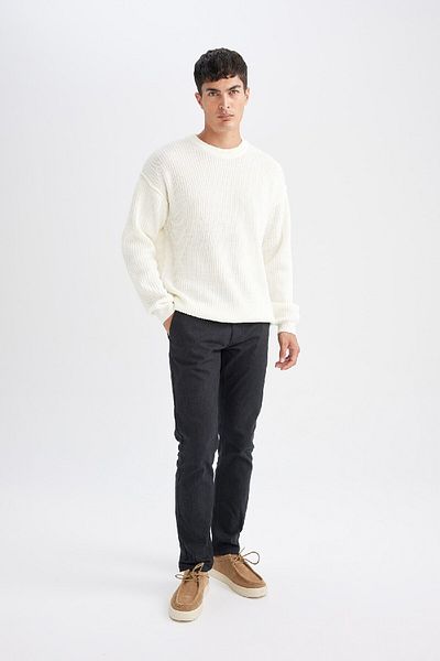 DeFacto Πουλόβερ Relax Fit Crew Neck Basic μονόχρωμο πλεκτό D3219AX24WN
