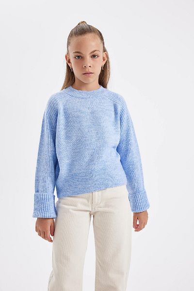 DeFacto Girl's Crew Neck Basic Plain Knitwear Sweater C9554A824Au
