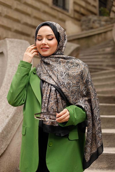 QASSA SHAL Ethnic Pattern Soft Shawl - Lariosa Series - Milk Coffee
