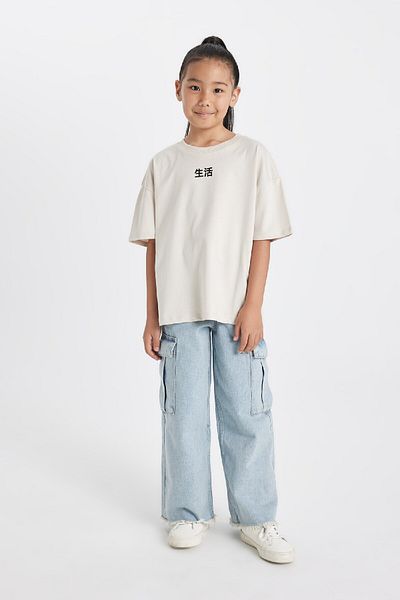 DeFacto Tricou cu mânecă scurtă imprimat cu mânecă scurtă pentru fetiță, cu croiala largă, D0871a824hs