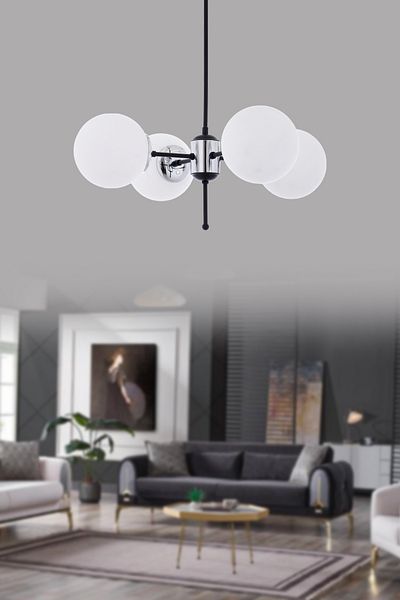 Step Aydınlatma Ava Black-Chrome 4-Arm, Modern Living Room Y. Room O. Room Chandelier