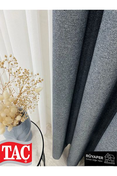 Taç Dreamy Gray Color - Linen 1/3 Sik Pleat Background Curtain