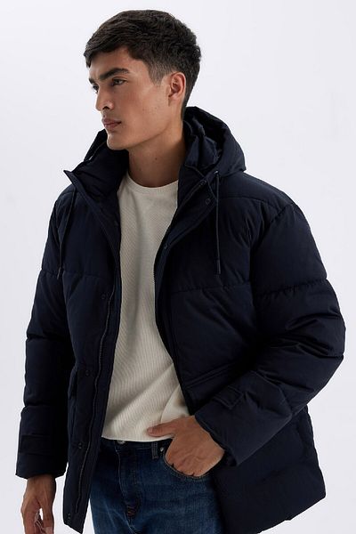 DeFacto Slim Fit Slim Fit puchowy płaszcz z kapturem, zamkiem błyskawicznym, dwiema kieszeniami A3489Ax24Wn