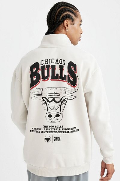DeFacto Φούτερ με φερμουάρ NBA Chicago Bulls Oversize Stand Collar - C9270ax24au