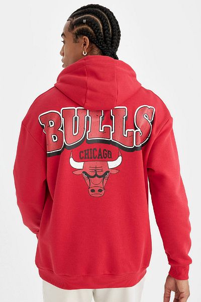 DeFacto Φούτερ NBA Chicago Bulls Red Oversize με κουκούλα πίσω με στάμπα