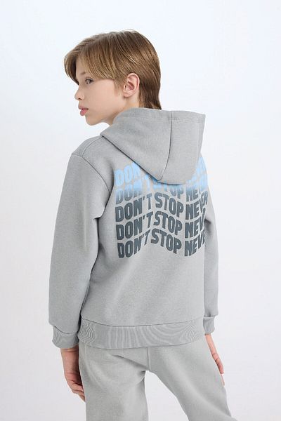 DeFacto Boy's Gray Hooded Back Printed Sweatshirt D3049A824Wn