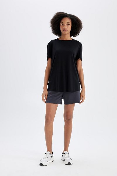 DeFacto Μπλουζάκι DeFactoFit Oversize με φαρδιά εφαρμογή με λαιμόκοψη Sportsman Modal με κοντό μανίκι B5536AX24AU