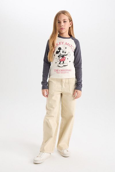 DeFacto Disney Mickey & Minnie Girls' Crop T-Shirt - Crew Neck, Ribbed Camisole, Long Sleeve D2830A824Au