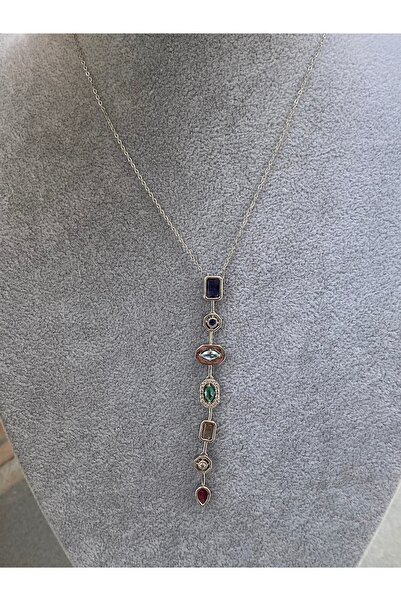 BEKLEMİN TAKILARI قلادة فضية على شكل حرف Y بتصميم حجر ملون