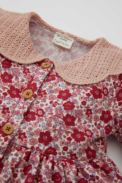 DeFacto Floral Patterned Wide Collar Long Sleeve Baby Girl Twill Dress - D3073A524Au
