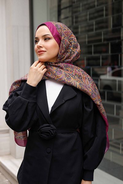 QASSA SHAL Ethnic Pattern Soft Shawl,_Series Larisa, Plum