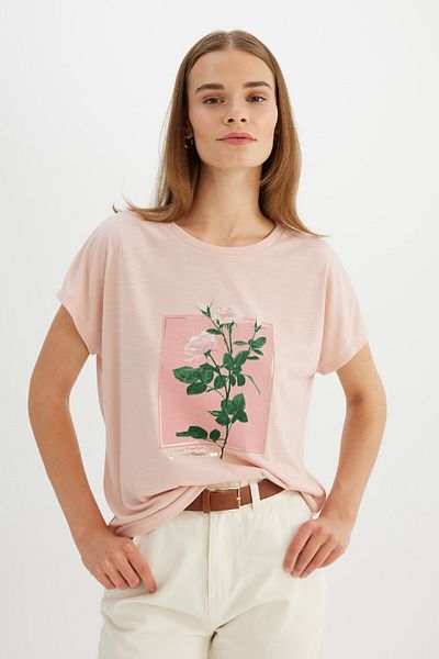 DeFacto Floral Patterned Crew Neck Short Sleeve T-Shirt - D1921ax24sm