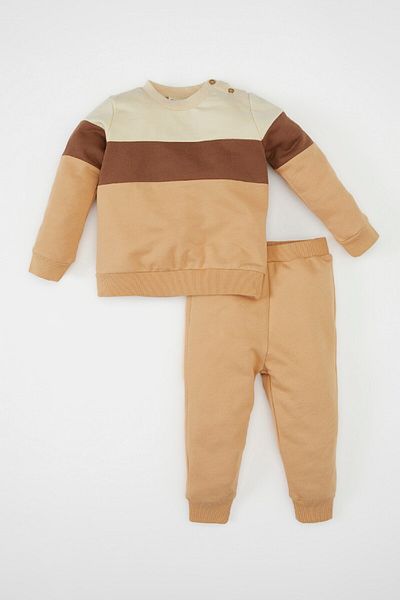DeFacto Color Blocked Long Sleeve Sweatshirt and Jogger Tracksuit Set for Baby Boy - Y1