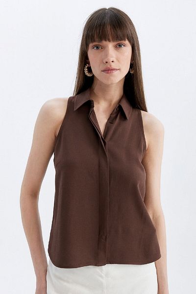 DeFacto Linen Blended Regular Fit Tank Top - Shirt Collar D2952AX24SM