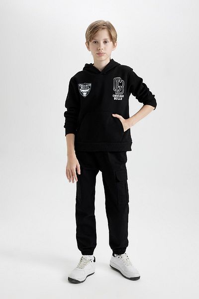 DeFacto Черен суичър с качулка NBA Chicago Bulls Boy Thick Oversize Kalbrit D31