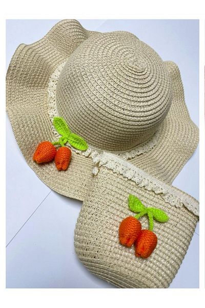 Nilbutik Girl's Colorful Straw Hat and Bag Set of 2