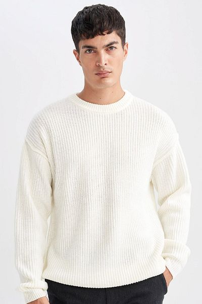DeFacto Πουλόβερ Relax Fit Crew Neck Basic μονόχρωμο πλεκτό D3219AX24WN