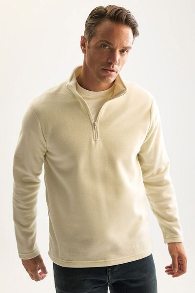 DeFacto Ecru, pillingfrei, kältebeständig, normale Passform, Stehkragen, Reißverschluss, Fleece-Sweatshirt Y3996azns