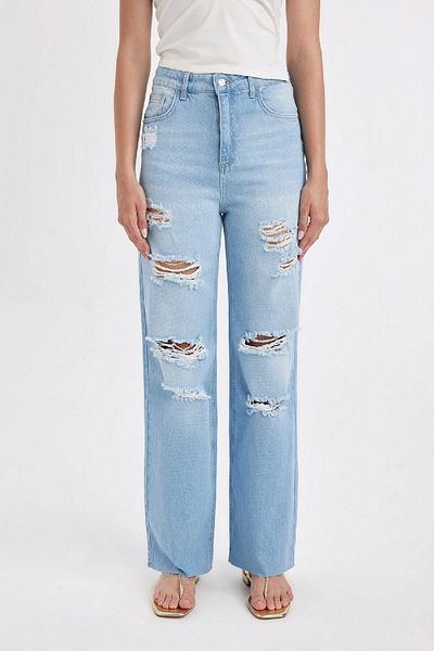 DeFacto High Waist 90er Weites Bein - Zerrissene Jeanshose C8609ax24hs