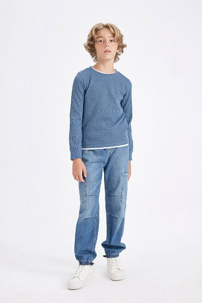 DeFacto Tricou cu mânecă lungă cu mânecă lungă, cu gât crew, pentru băieți, V1186a624au