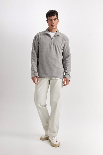 DeFacto Graues, kältebeständiges Polar-Sweatshirt mit normaler Passform – Stehkragen und Reißverschluss Y3996azns