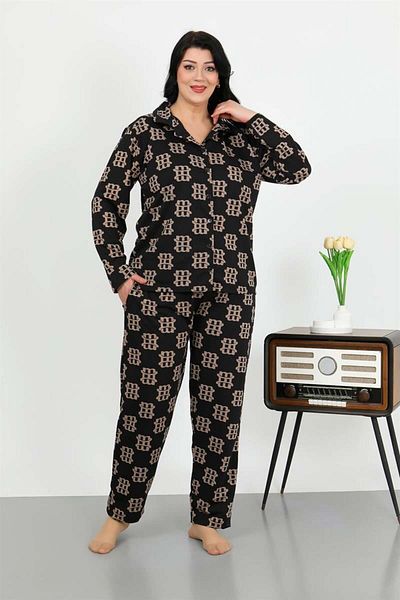 modaserdem Mdsrdm Costum de pijama de marime mare, din bumbac, cu buzunare, negru