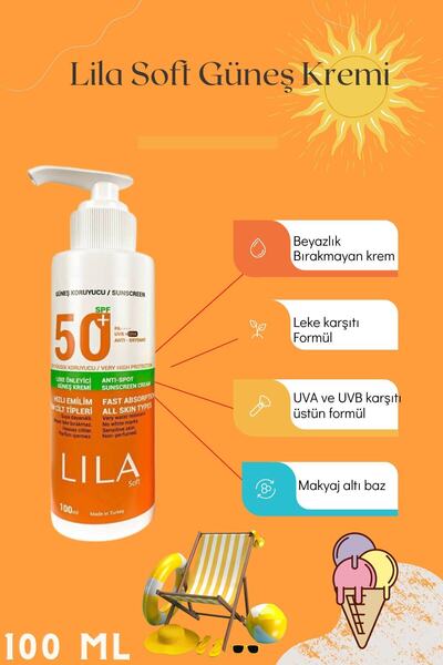 Lila Soft 100ml Dev Boy Güneş Kremi Leke Karşıtı 50 SPF (AloeVera Hediyeli)