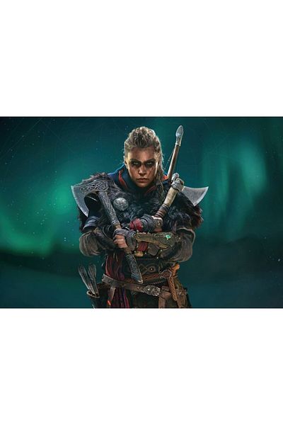 Zumzeria Tablou Canvas Assassins Creed Valhalla Femeie Eivor Axe, 80x50cm, Zumzeria ®
