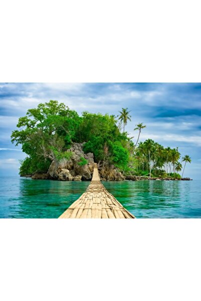 Zumzeria Tablou Canvas Stunning Overwater Pond on Tropical Island, 80x50cm, t...