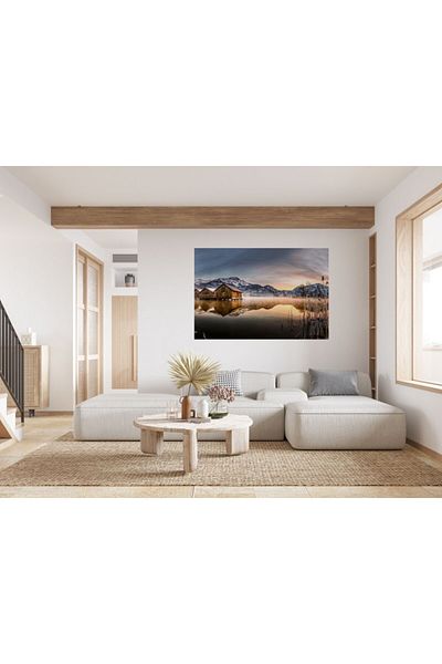 Zumzeria Tablou Canvas Winter Mountain Lake Panorama, 80x50cm, tabloucanvas765, Zumzeria ®
