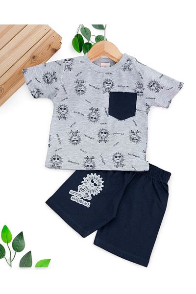 Ege Bebek Baby Boy Summer Printed Pocket 6-9-12-18-24 Months Shorts Set