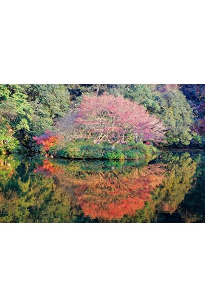 Zumzeria Tablou Canvas Beautiful Red Trees Reflection On The Lake, 80x50cm, t...
