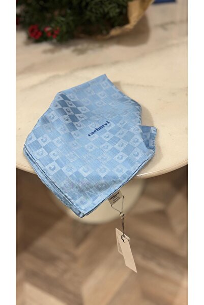 Cacharel K. وشاح جاكار من القطن الحريري مع شعار أزرق فاتح