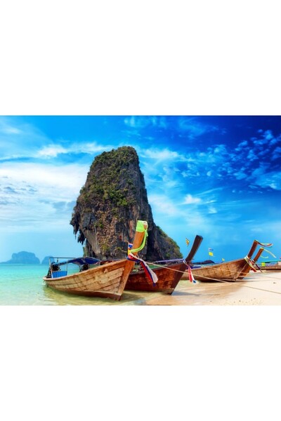 Zumzeria Tablou Canvas Fishing Boats On Beautiful Shore, 80x50cm, tabloucanva...