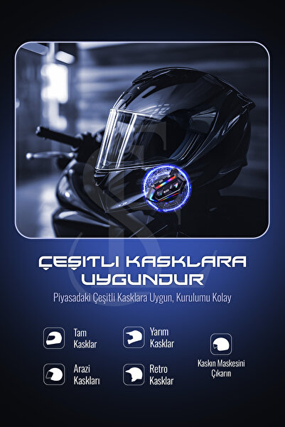 EN SİGA RGB Işıklı Bluetooth Motosiklet İntercom Kask kulaklık BT5.3 Stereo Su Geçirmez Kulaklık