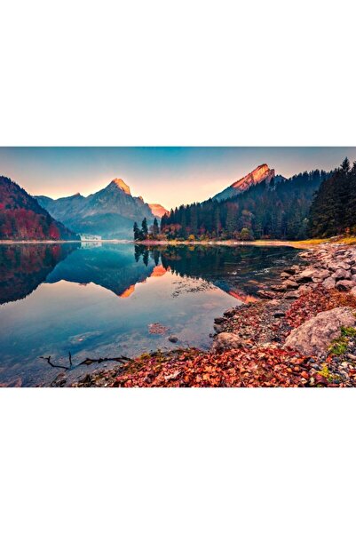 Zumzeria Tablou Canvas Colorful Autumn View Of Obersee Lake, 80x50cm, tabloucanvas737, Zumzeria ®
