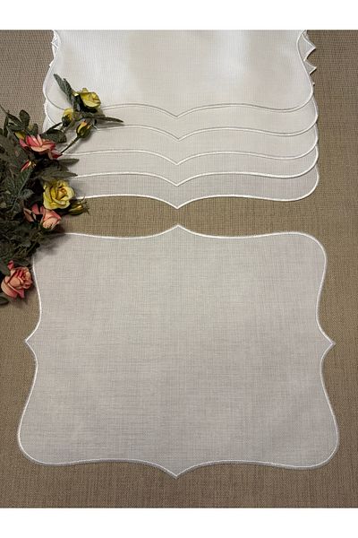 Smiling Home 6 Pieces Linen Ecru Color Presentation Etamine Suitable for Processing American Service/Placemat