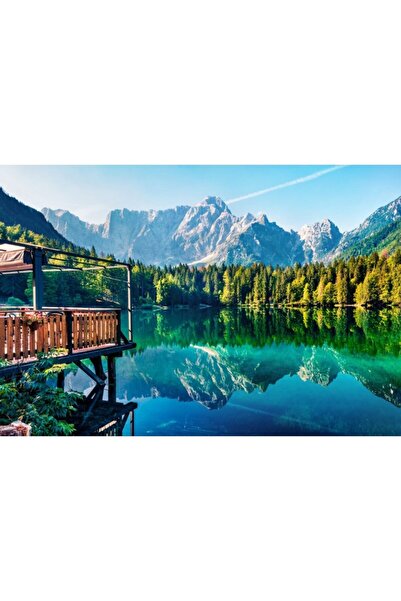 Zumzeria Tablou Canvas Mighty Mountains Reflected In Lake, 80x50cm, tabloucan...