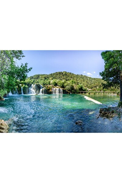 Zumzeria Tablou Canvas Spectacular Bright Green Falls , 80x50cm, tabloucanvas...