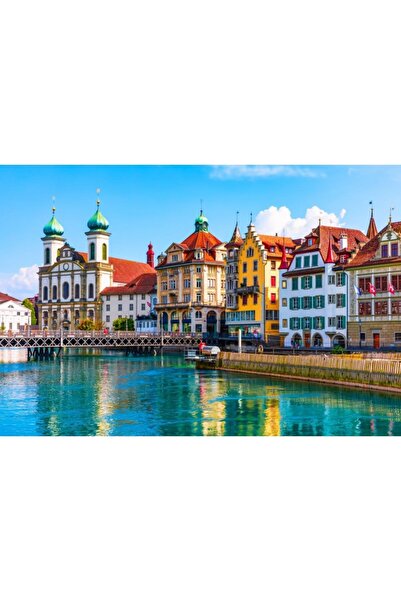 Zumzeria Tablou καμβάς με θέα σε μια υπέροχη ελβετική πόλη, 80x50εκ., tablouc...