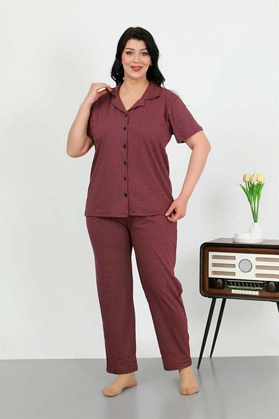 modaserdem Mdsrdm Women's Cotton Buttoned Pocket Pajamas Suit Purple Large Size