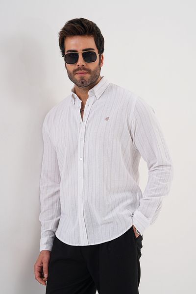 Catto Peak Men's 100% Cotton Breathable Sweat Absorbent Striped Regular Shirt